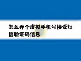 怎么弄个虚拟手机号接受短信验证码信息